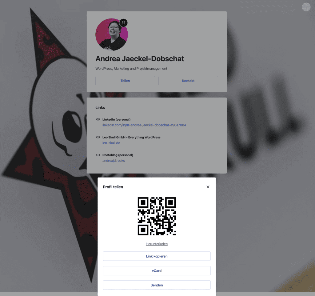 Berufliches Profil mit QR-Code und Links