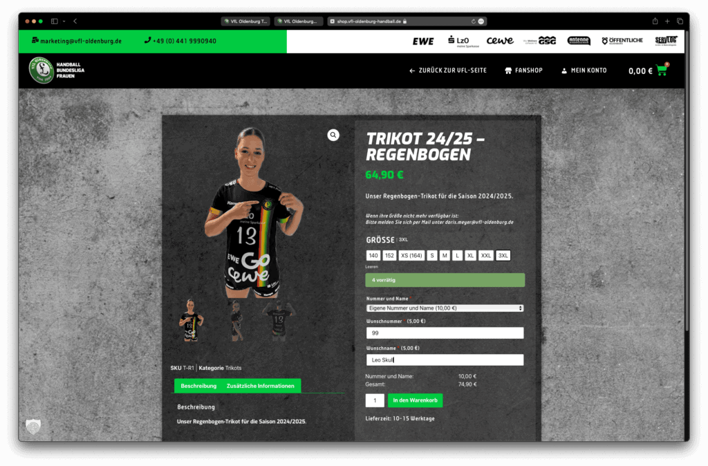 Regenbogen-Trikot 2024/25 des VfL Oldenburg