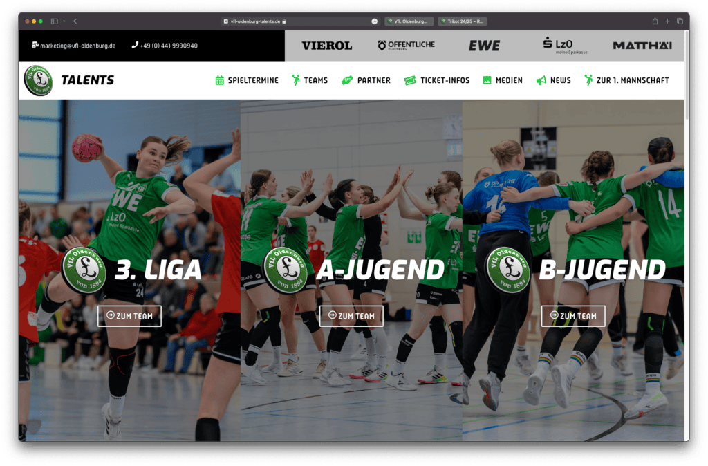 Handballteams VfL Oldenburg 3. Liga, A-Jugend, B-Jugend